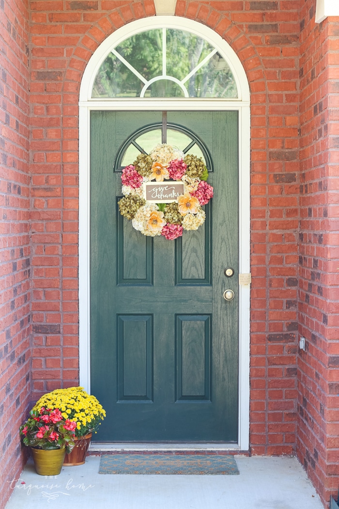 Pretty fall front door with a new DIY wreath!