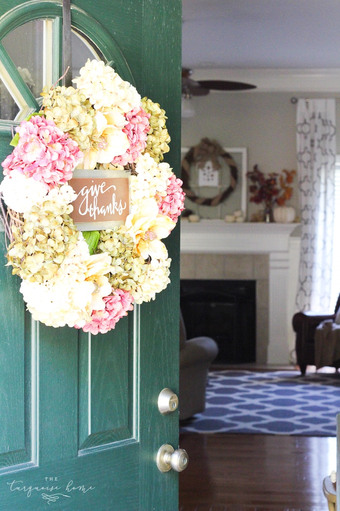 Pretty fall front door with a new DIY wreath!