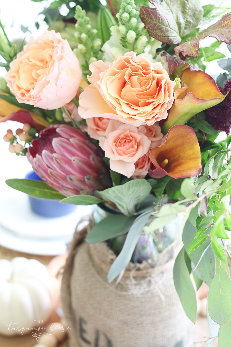 Lantern, Candles and Farmgirl Flowers Fall Tablescape