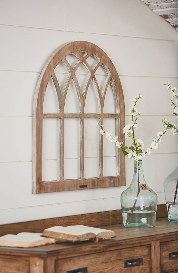 Fixer Upper's Cathedral Window Headboard | Get the look for less! Fixer Upper-style DIY Cathedral Window Frame