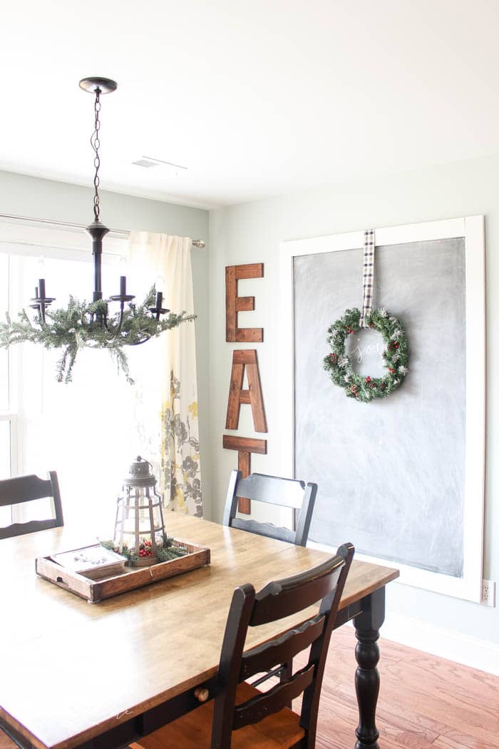 Lovely Eat-in Kitchen all decorated for Christmas and Kitchen Decor with DIY Christmas Kitchen Wreaths!