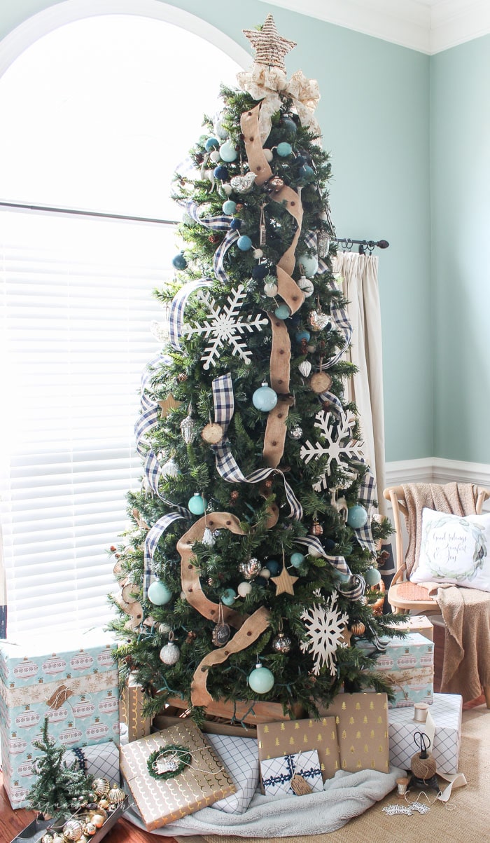 Navy Buffalo Check and Turquoise Christmas Tree