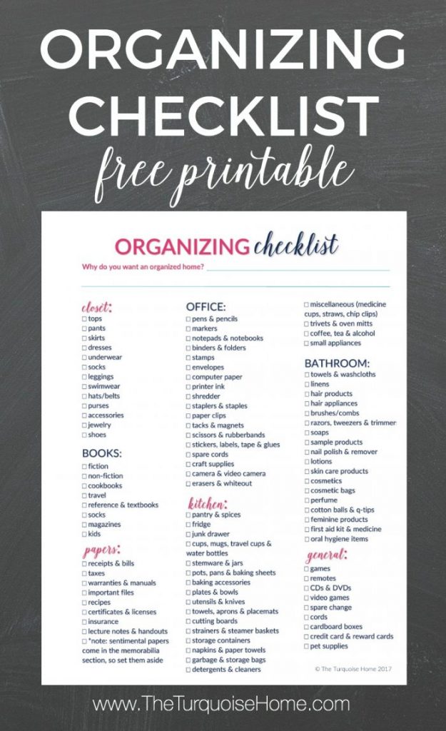 Organizing Checklist Printable