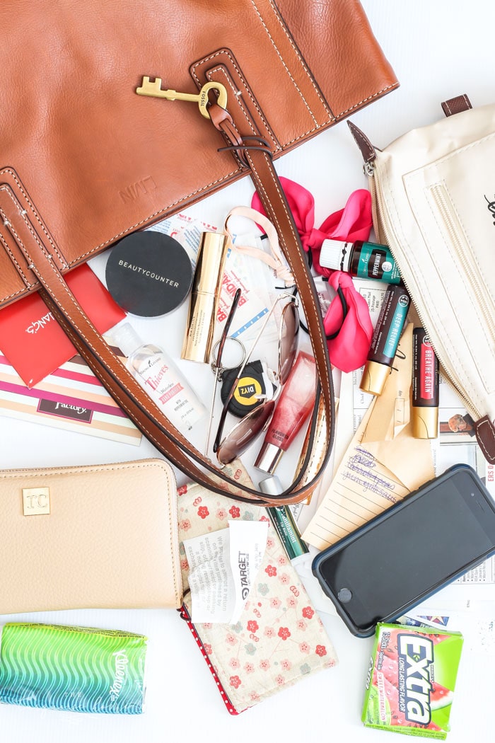 Dump out the contents of your purse! It's the first step in purse organization! | 30 Days to Less of a Hot Mess Challenge