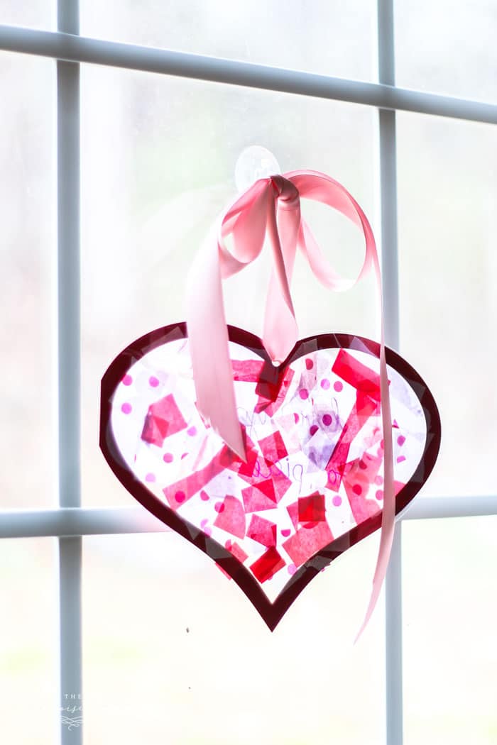 Tissue Paper Stained Glass Valentine's Kid Craft - The Turquoise Home