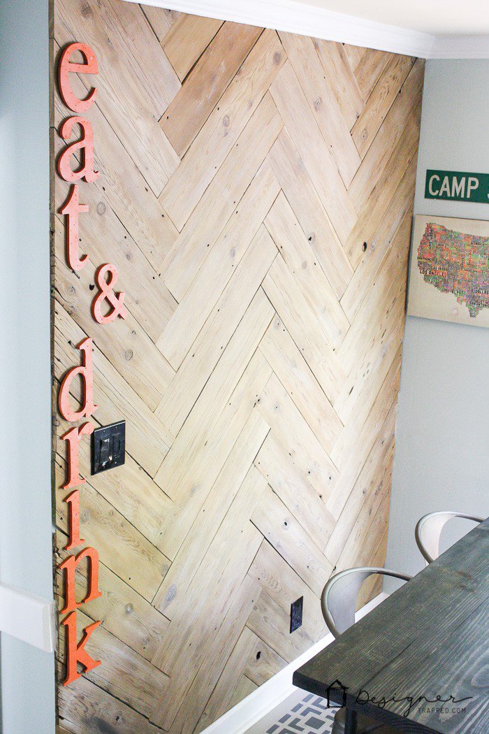 Gorgeous DIY Herringbone Planked Wall from Designer Trapped in a Lawyer's Body