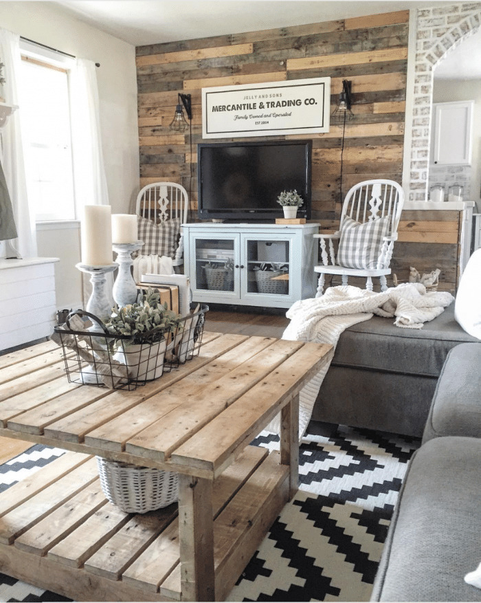 A Natural Wood Farmhouse Living Room from The Rustic Pallet | 10 Stunning Farmhouse Living Rooms
