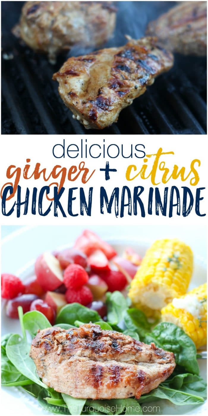 This ginger and citrus marinade pairs perfectly with grilled chicken. The marinade is an easy essential oil recipe that tastes amazing!! Grab this and 9 other ways to rock your next cookout with essential oils!