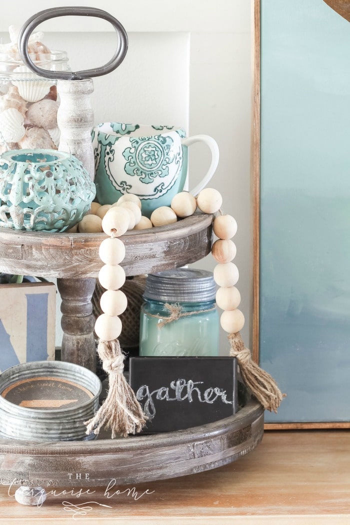 Farmhouse Tiered Stands For Every Budget The Turquoise Home - Wooden Beads Decor Ideas
