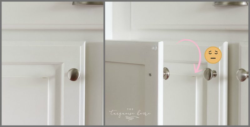 These DIY Painted Kitchen cabinets are holding up so well, except for a couple little dings here and there!