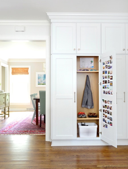 Hidden Mudroom Ideas in a Kitchen - with a wall of cabinets!