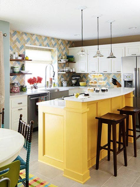 A Bright Yellow Kitchen Island