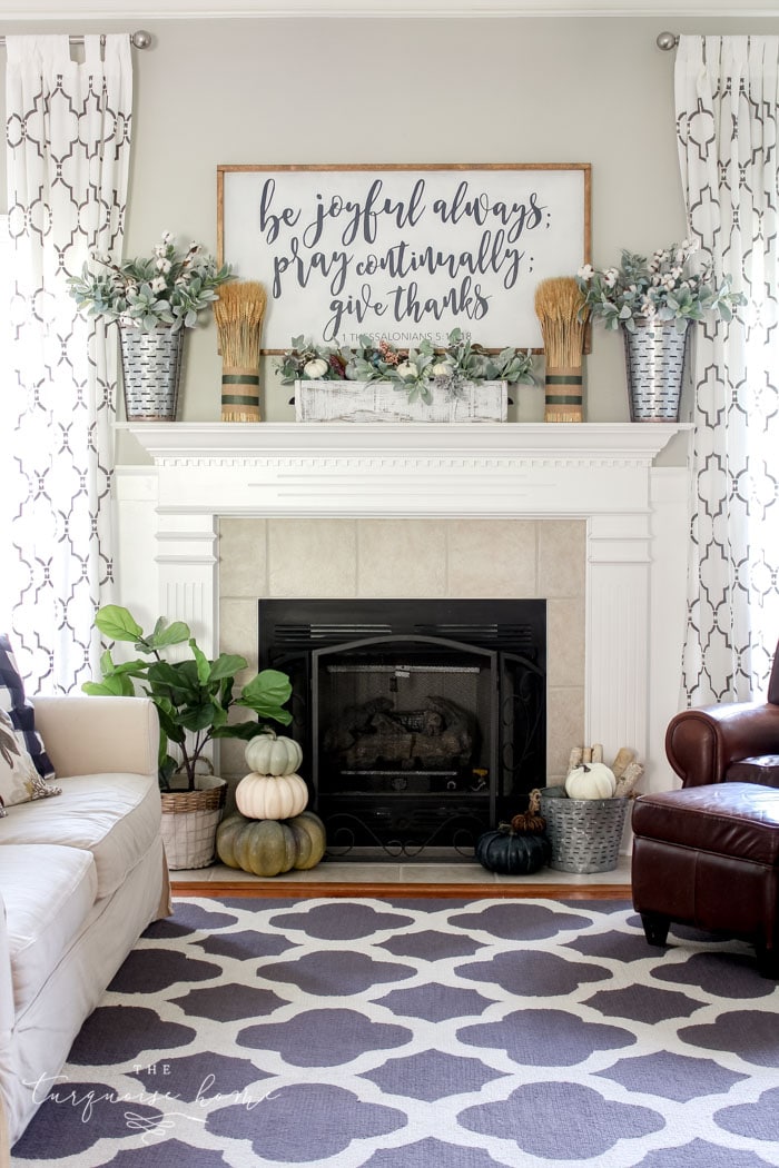 Simple Fall Mantel With A Farmhouse Sign The Turquoise Home