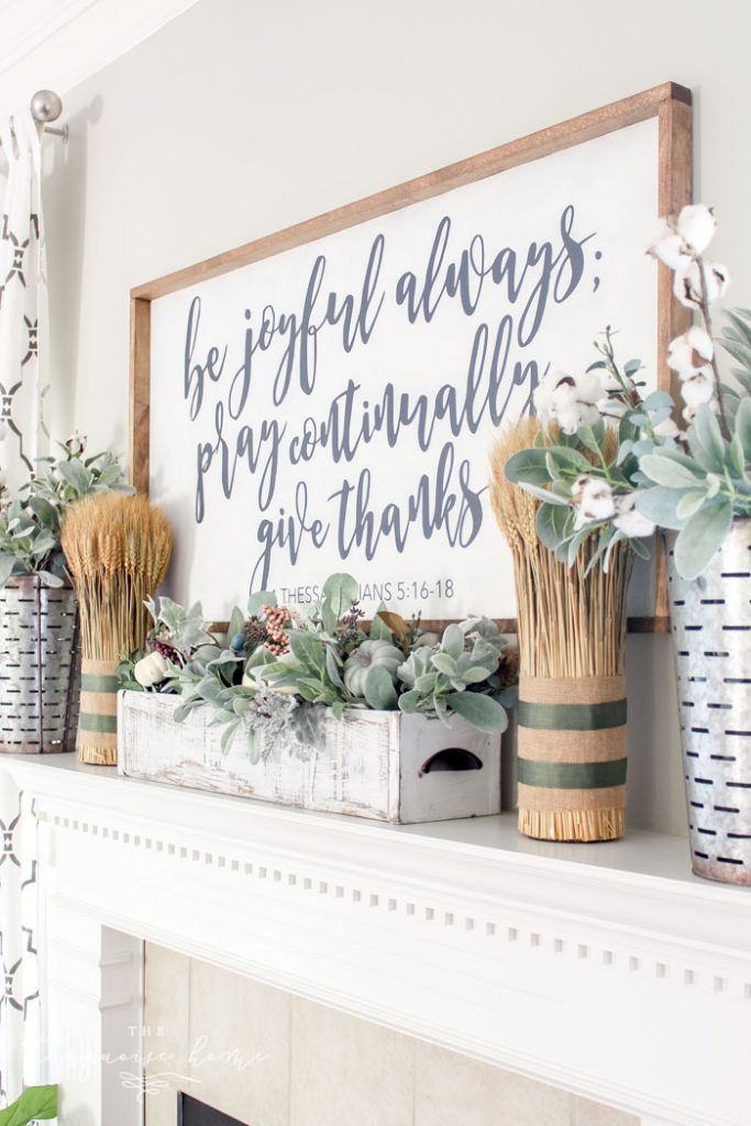 Simple Fall Mantel with Wheat Bundles and a DIY Large Sign