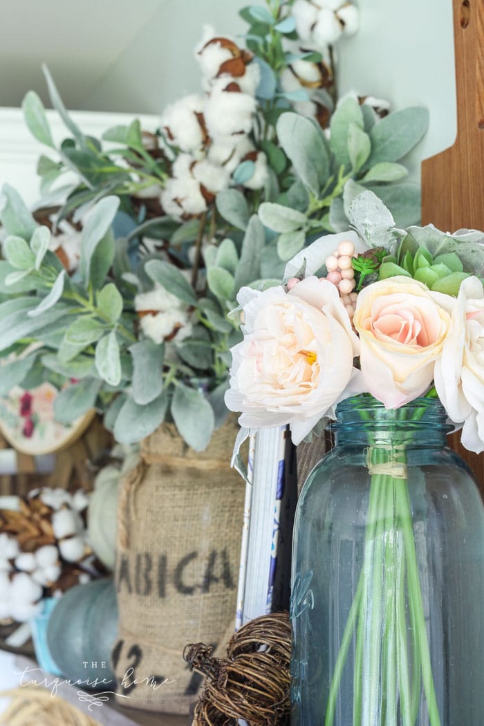 Blush, blue and green autumn decor .. so perfect for those who don't like orange!