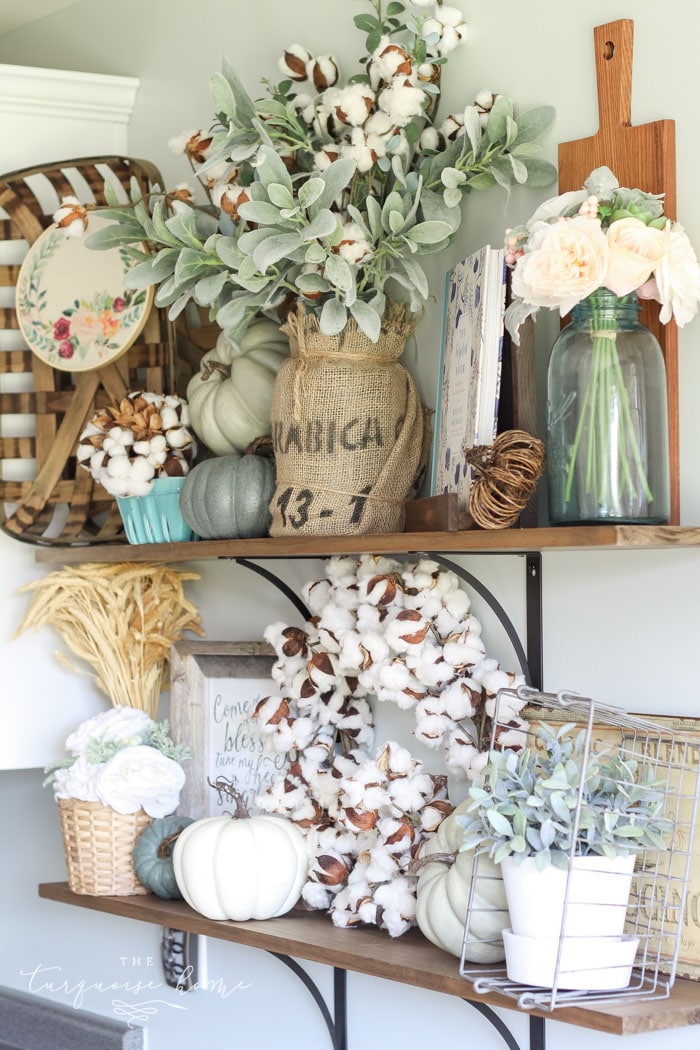 Cute, cute, cute!! Adorable fall farmhouse kitchen shelves ...