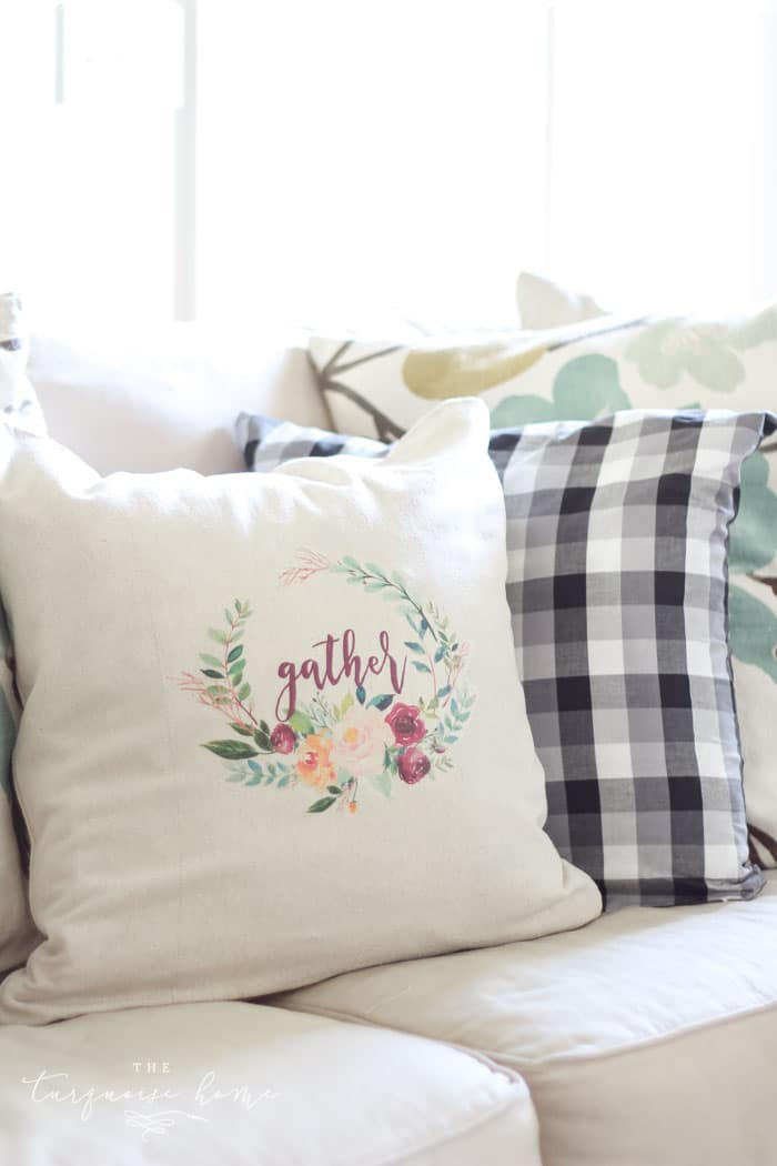 What?!? The cutest pillow is made from a free printable and some iron on transfer paper. 