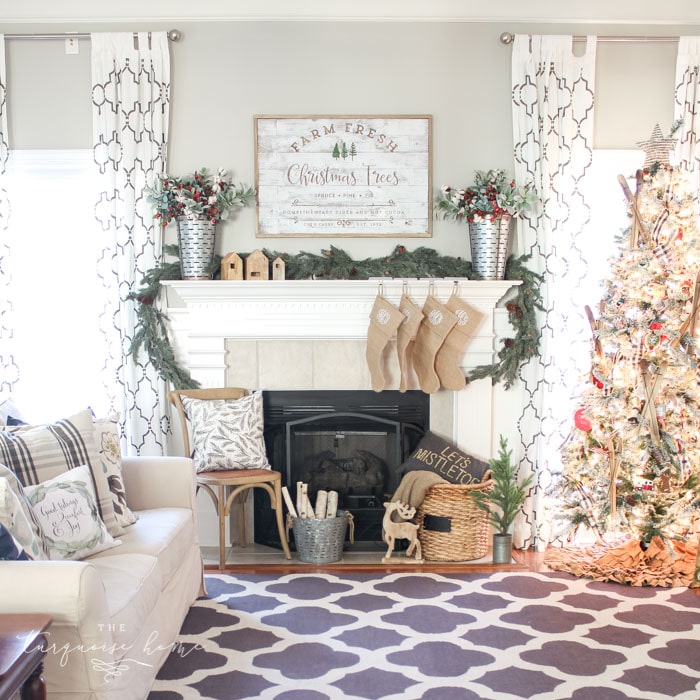 A Farm Fresh Christmas Trees Mantel. Rustic, farmhouse Christmas decor. 