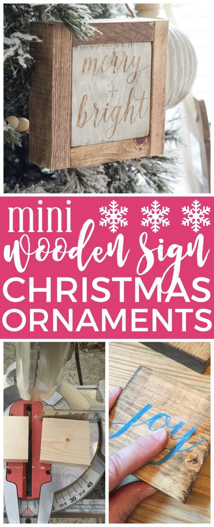 Mini Wooden Sign Christmas Ornaments | Create a simple wooden sign with a cute saying and create a rustic, farmhouse Christmas look for cheap!