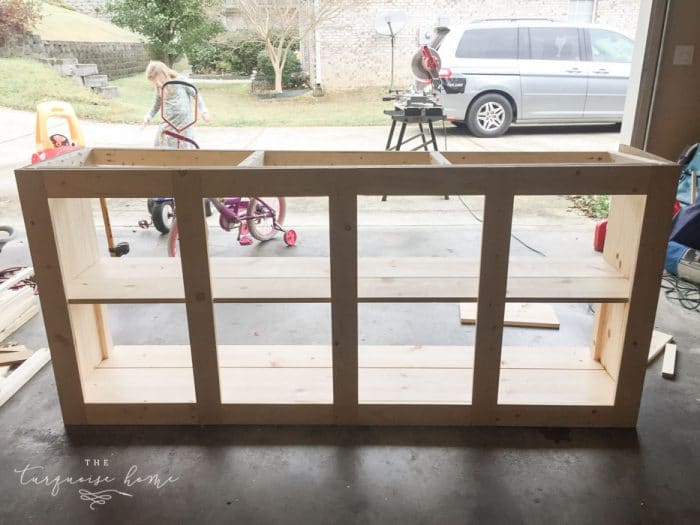 DIY Farmhouse Media Buffet Cabinet | Step 5: Add the top shelf!