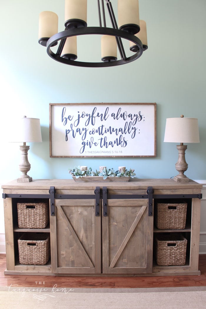 DIY Farmhouse Media Console Table - all the plans to make it yourself!