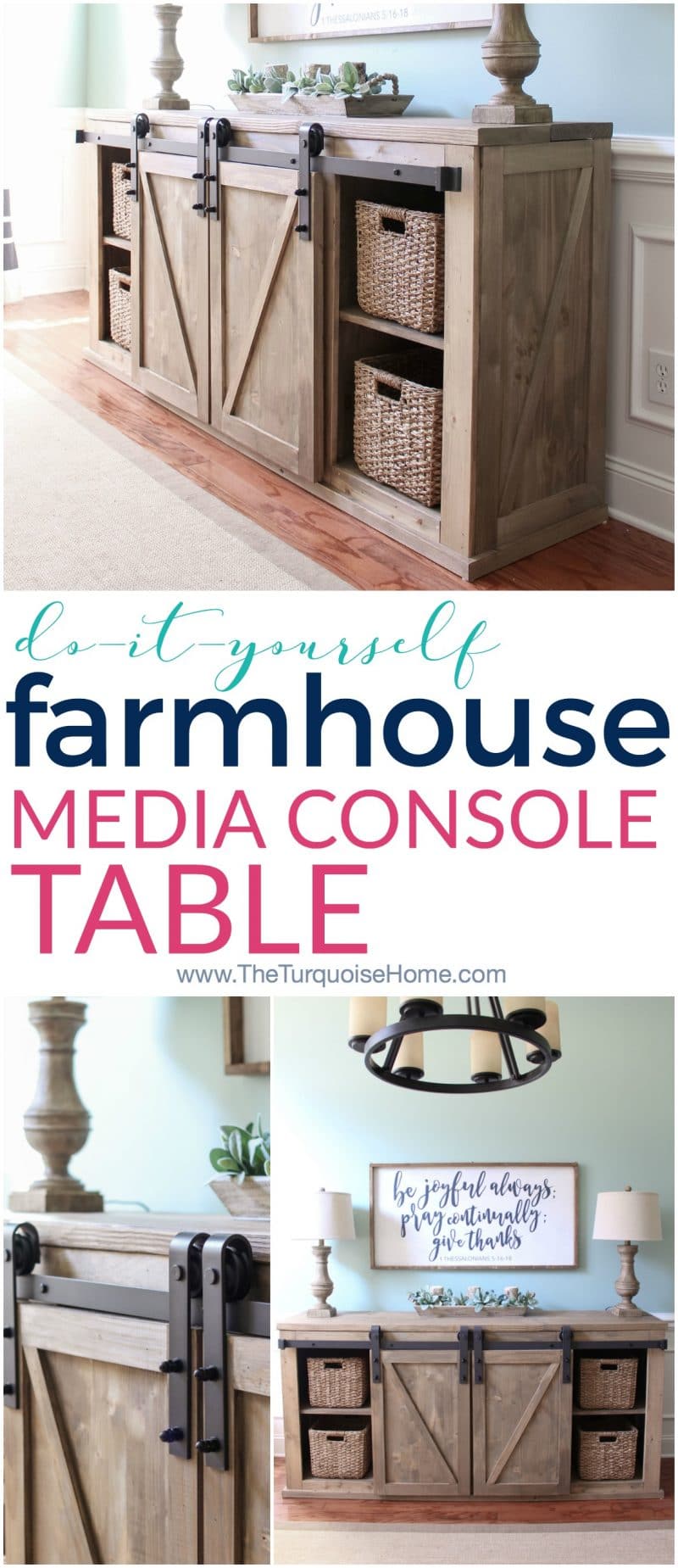 DIY Farmhouse Media Console Table - all the plans to make it yourself!