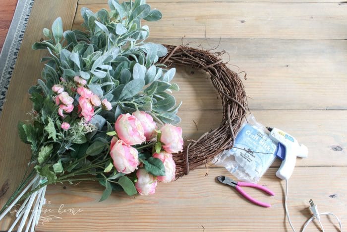 DIY Simple Spring Wreath with Peonies and Lamb's Ear