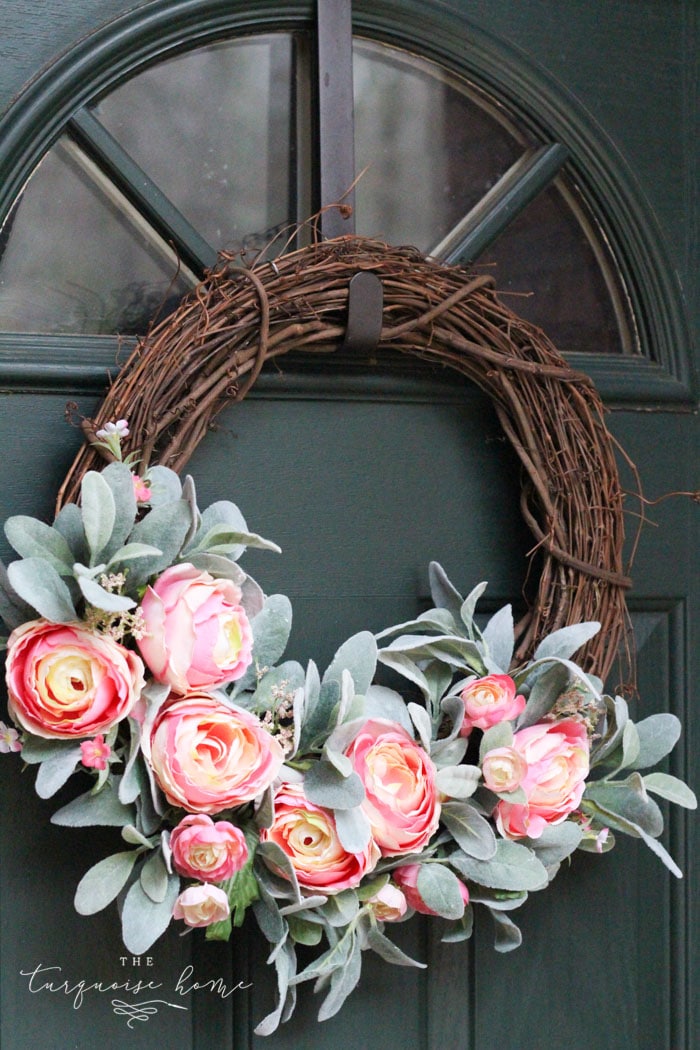 DIY Simple Spring Wreath with Peonies and Lamb's Ear