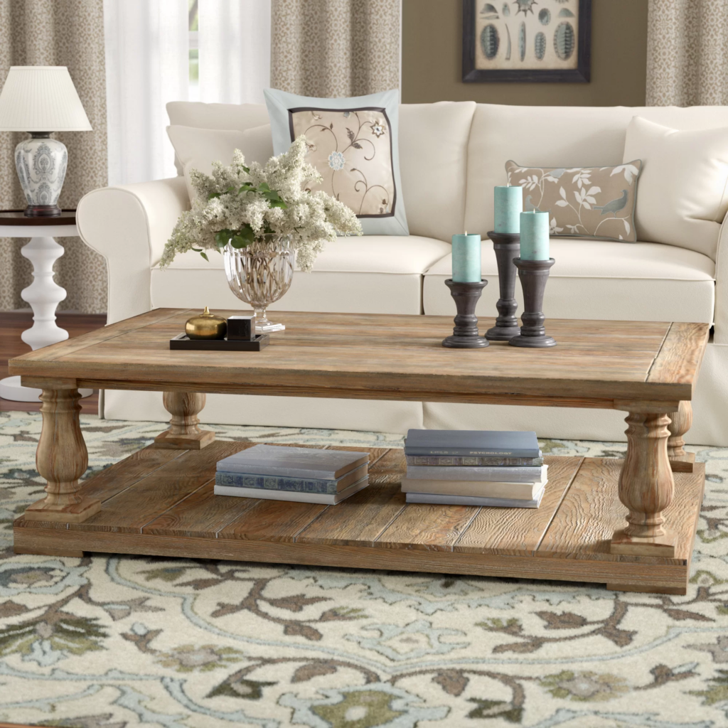 four pedestal wood coffee table