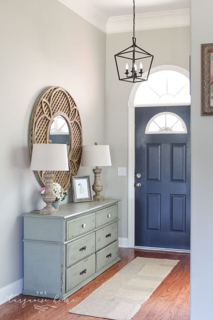 Hale Navy Painted Door | Darlana Pendant Lantern Knock-off for the Foyer! LOVE this light for less than $100!!
