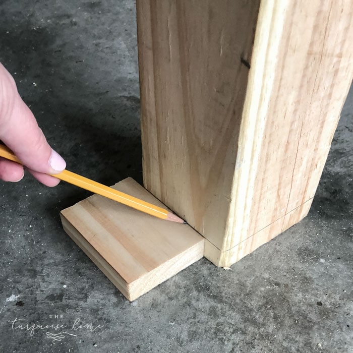 Using a foot, measure a space at the end of the Entryway Coat Rack to leave space for the legs!