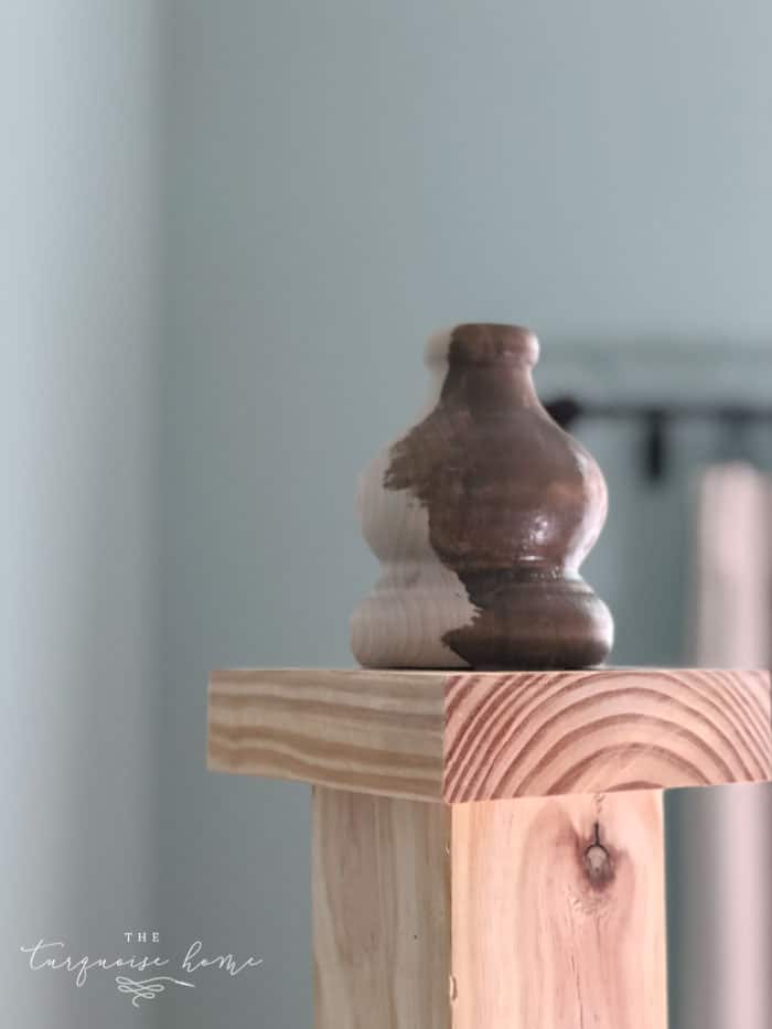 Stain or Paint your Entryway Coat Rack with a medium of your choice! I love this Weathered Stain from Old Barn Milk Paint | DIY Coat Rack | #buildyourownathome #diyproject #diy #buildlikeagirl 