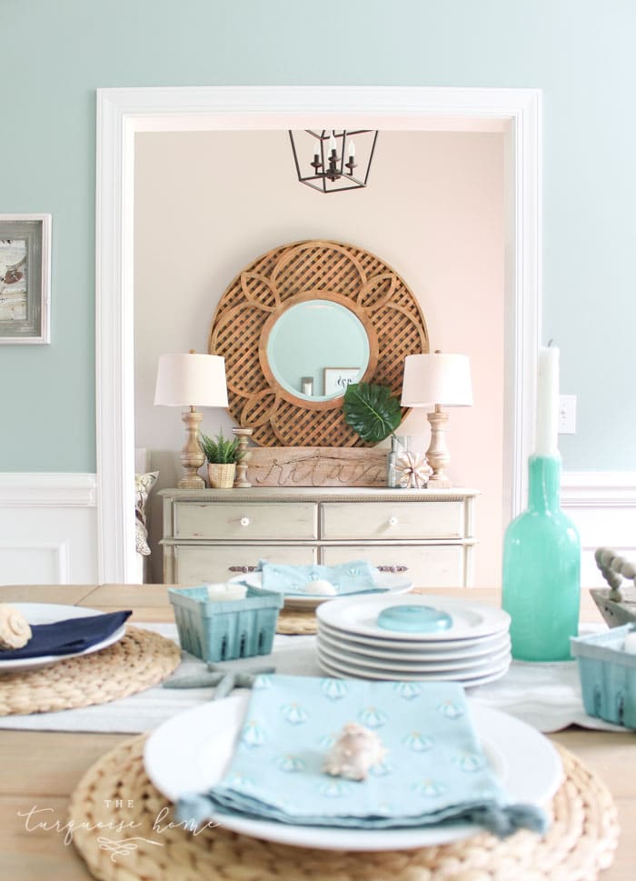 Wythe Blue painted dining room with coastal accents.