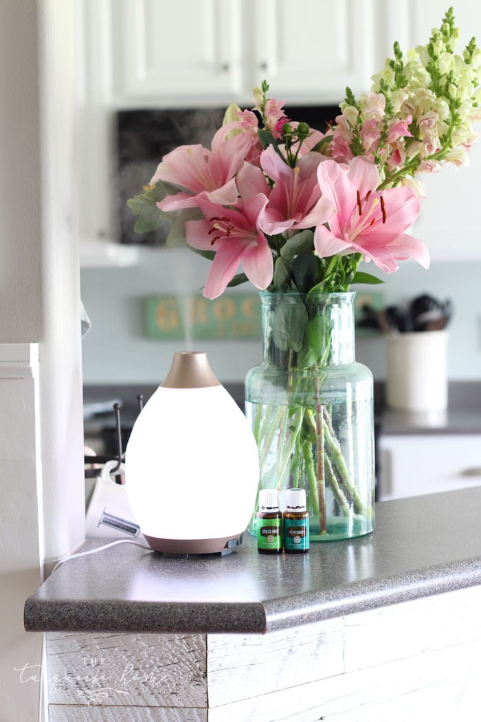 Diffusing peppermint and Stress Away essential oils! Summer Home Tour | Coastal Summer Home Decor Ideas