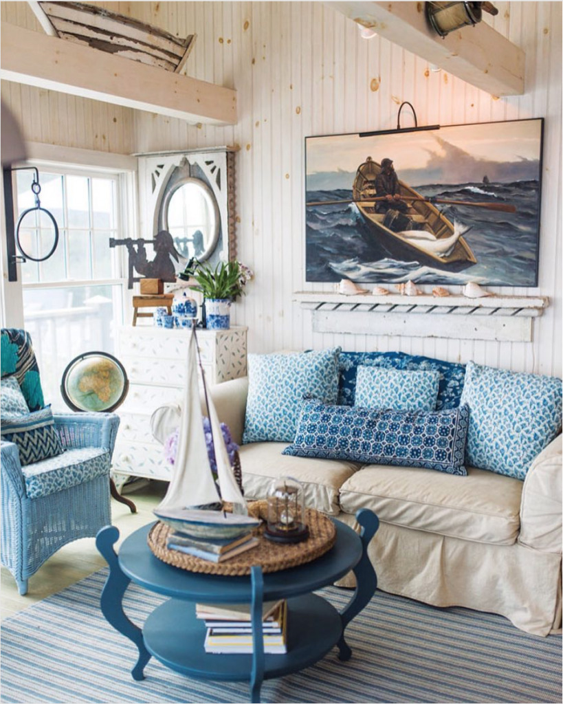 Beautiful Lake House Decor Inspiration The Turquoise Home   Nautical Living Room Downeastmagazine 819x1024 