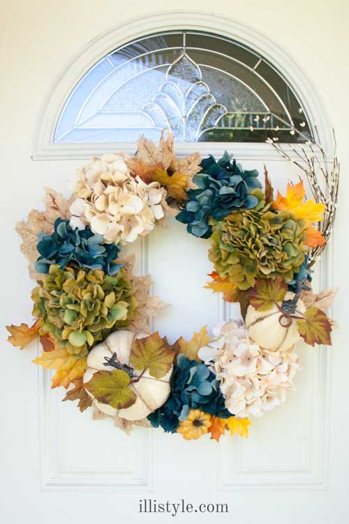 Blue-Green Hydrangea Fall Wreath