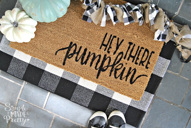 fall doormat with plaid underlay. Fall decor ideas for your porch.