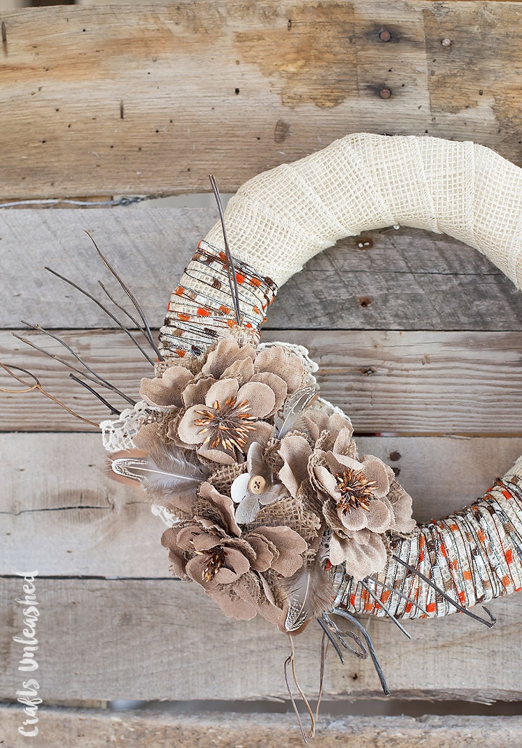 Rustic Fabric and Burlap Wreath