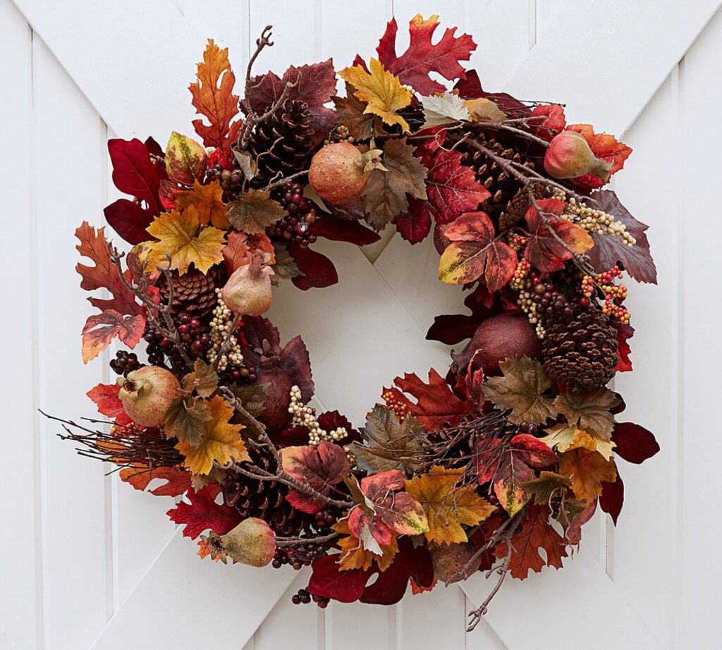 Faux Pomegranate and Pinecone Wreath