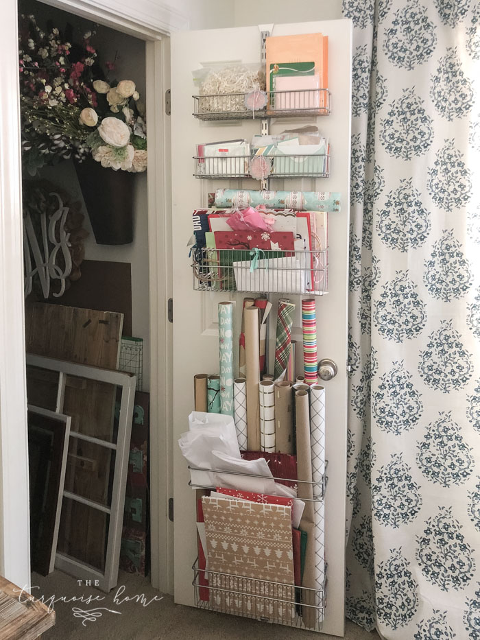 Organize your gift wrapping supplies with this over-the-door system!