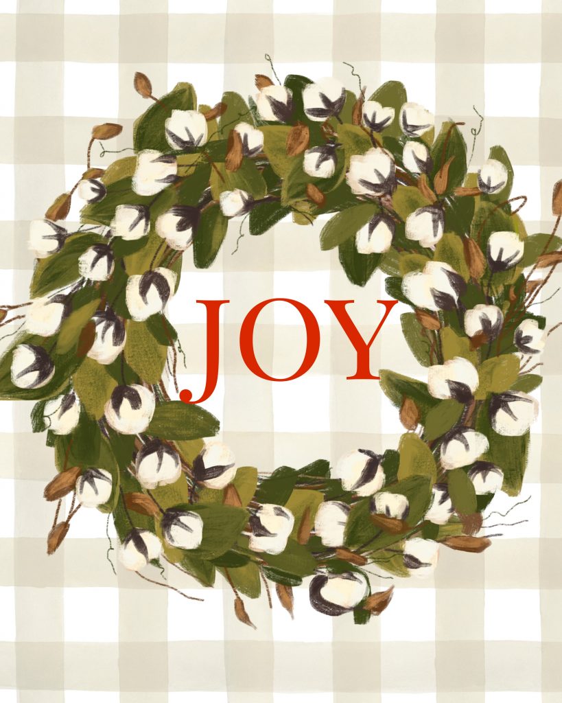 Joy Cotton Wreath Printable