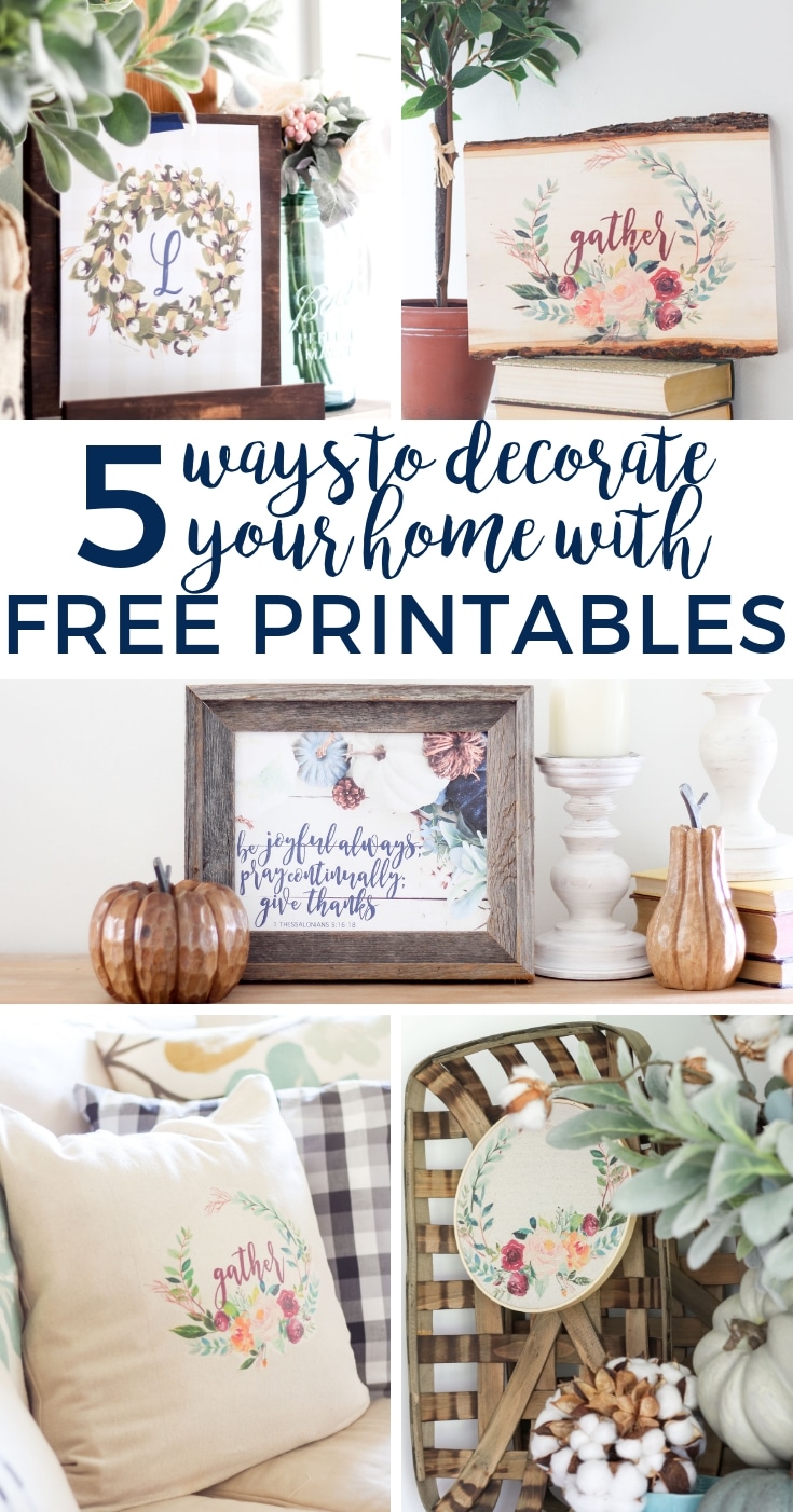 Free printables are a great way to decorate your home in a quick, easy way.  Check out these 5 ideas for decorating with printables on a budget.