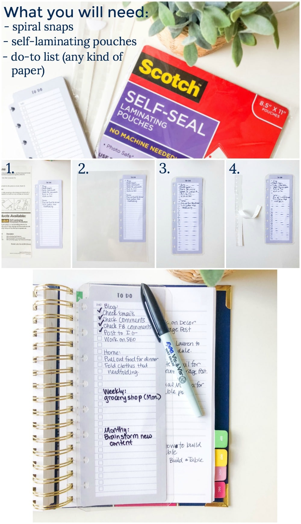 My to-do list hack for Emily Ley's Simplified Planner. LOVE this laminated to-do list bookmarker. 