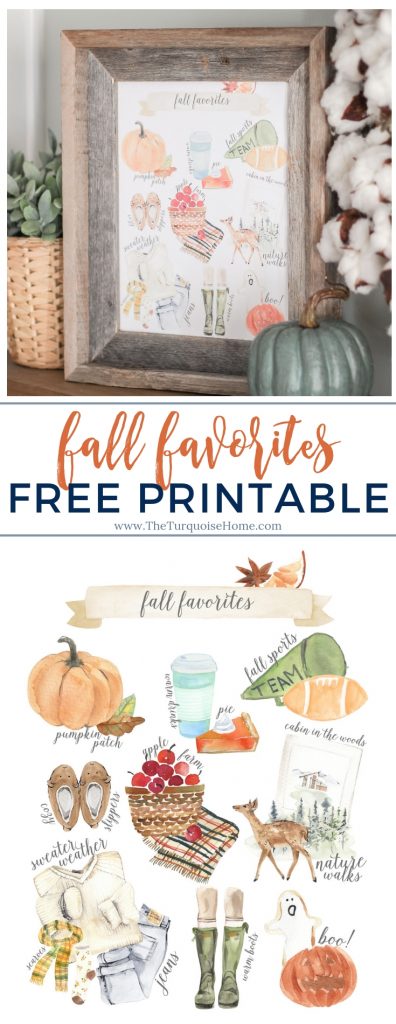 Fall Favorites Free Printable - ready to download, print and frame! Perfect way to add to your fall decor. #falldecor #fallfavorites #freeprintable