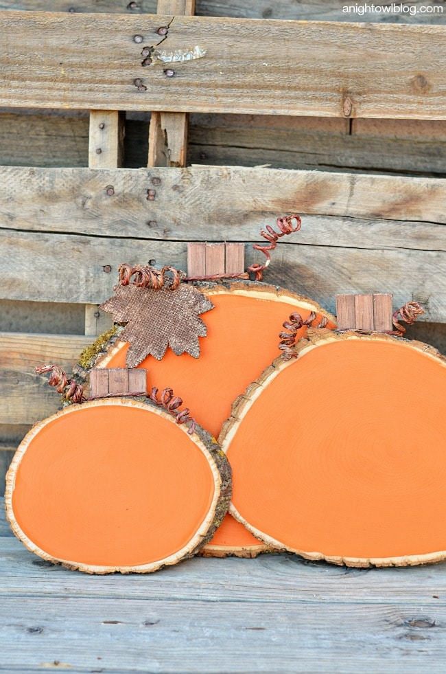 Painted Wood Slice Wooden Pumpkins