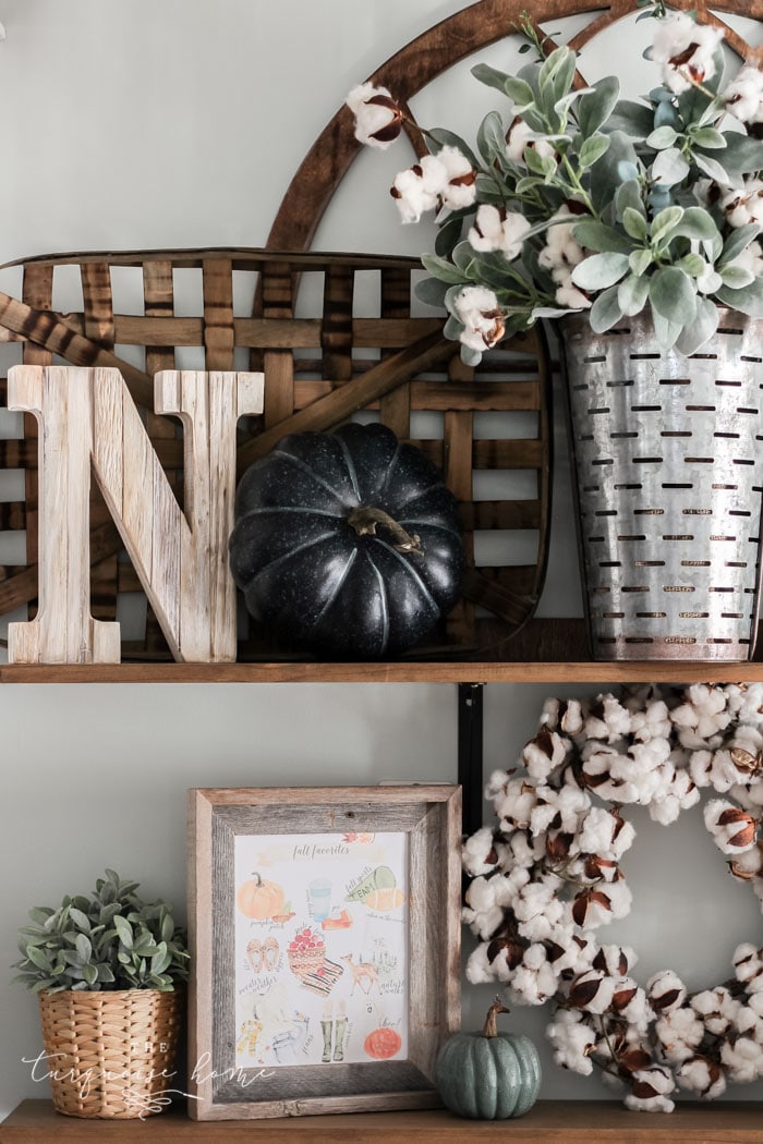 Cozy Fall Favorites Free Printable on Open Kitchen Shelves