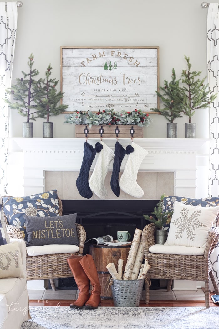 Green and Navy Christmas Mantel 2018