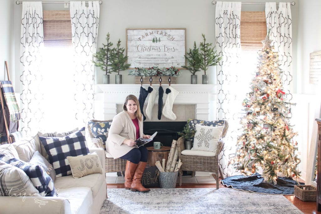 Green and Navy Christmas Mantel 2018