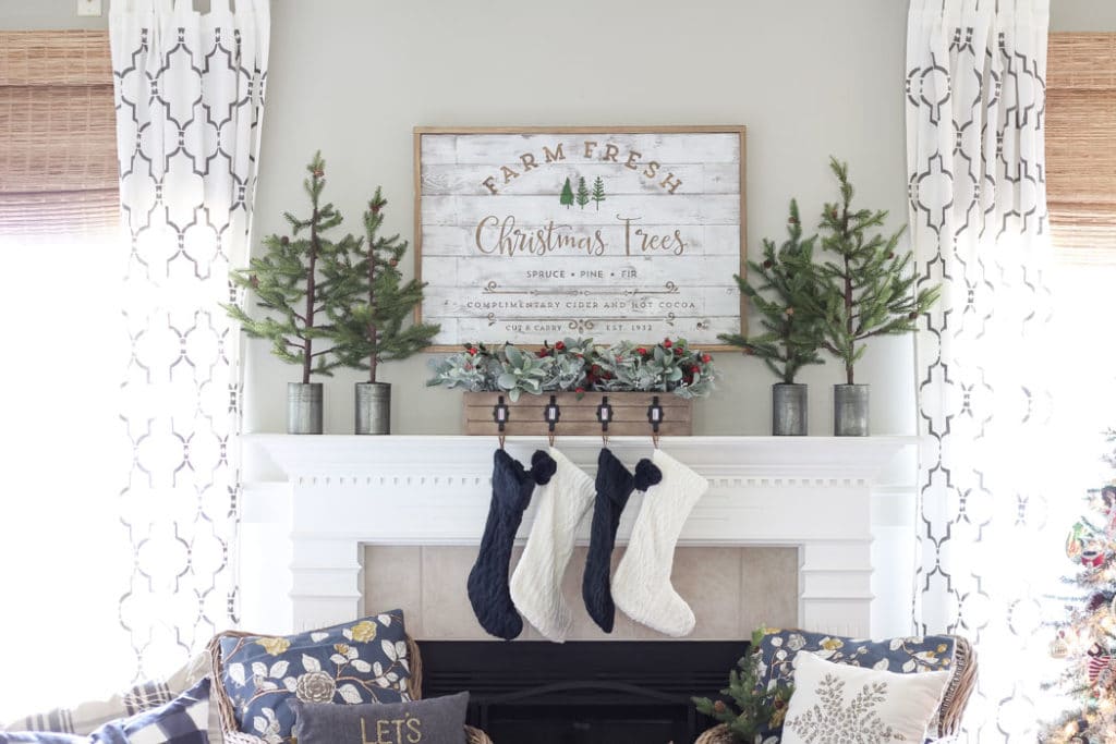 Green and Navy Christmas Mantel 2018