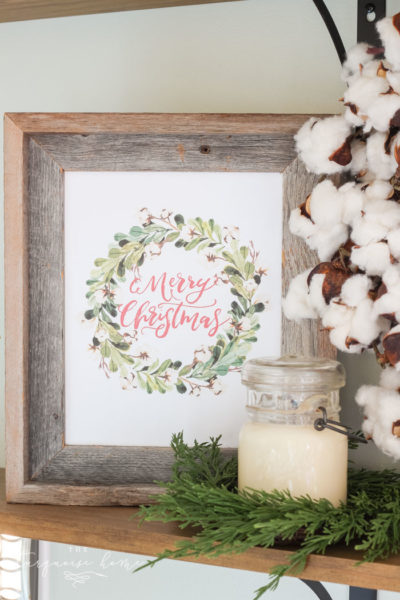 Free Christmas Printables - Merry Christmas in a cotton stem wreath